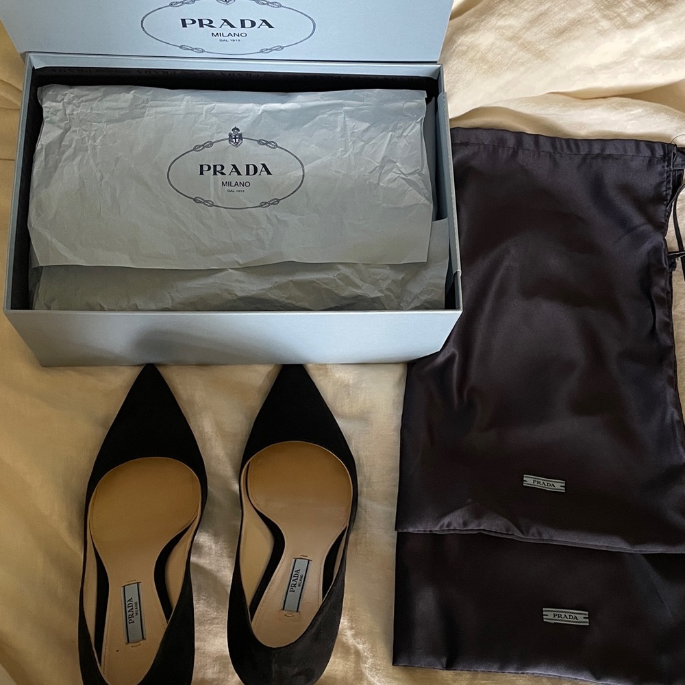 Prada Black Suede Pumps 38 / 8 - Picture 6 of 8
